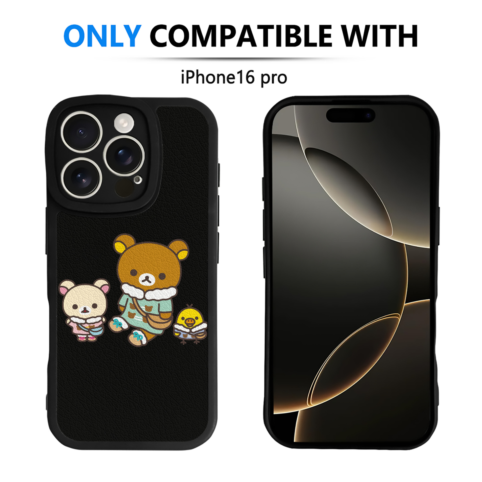 （画像用） リラックマ リラックマ キイロイトリ Rilakkuma Korilakkuma Kiiroitori 【iPhone 16シリーズ対応】シリコンスマホケース（レザー調） 材質：シリコン